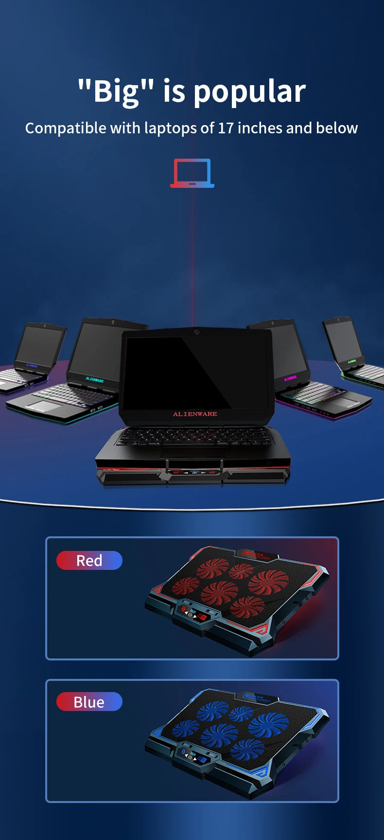 17inch Gaming Laptop Cooler Six Fan Led Screen Two USB Port 2600RPM Laptop Cooling Pad Notebook Stand For Laptop - Simifo
