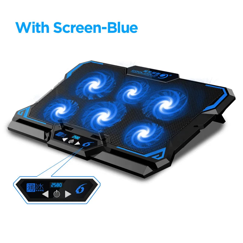 17inch Gaming Laptop Cooler Six Fan Led Screen Two USB Port 2600RPM Laptop Cooling Pad Notebook Stand For Laptop - Simifo