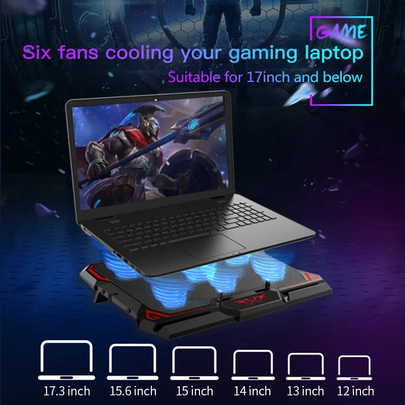 17inch Gaming Laptop Cooler Six Fan Led Screen Two USB Port 2600RPM Laptop Cooling Pad Notebook Stand For Laptop - Simifo