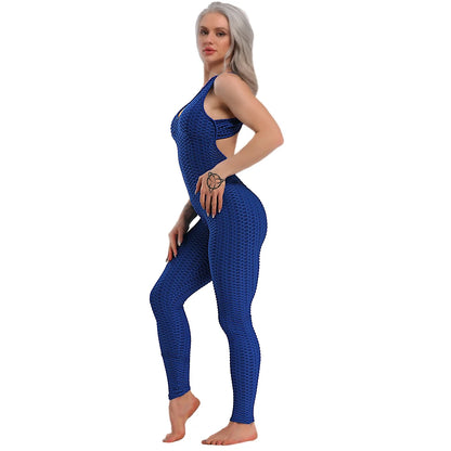 Women's Sleeveless Backless Sports Jumpsuit - Quick Dry Gym Bodysuit with Scrunch Leggings