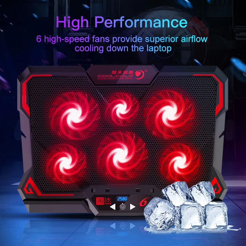 17inch Gaming Laptop Cooler Six Fan Led Screen Two USB Port 2600RPM Laptop Cooling Pad Notebook Stand For Laptop - Simifo