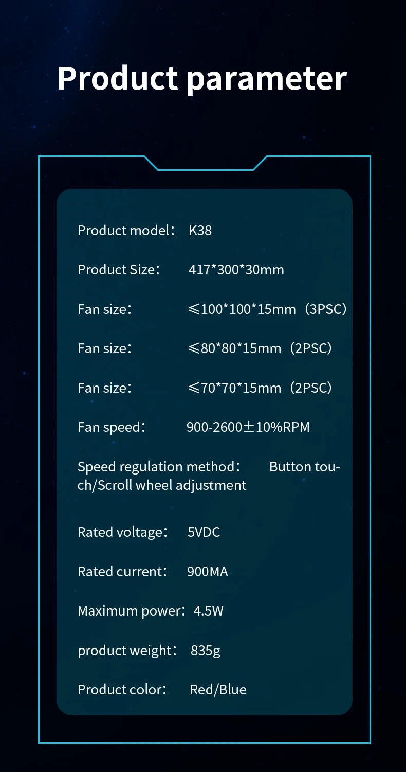 17inch Gaming Laptop Cooler Six Fan Led Screen Two USB Port 2600RPM Laptop Cooling Pad Notebook Stand For Laptop - Simifo