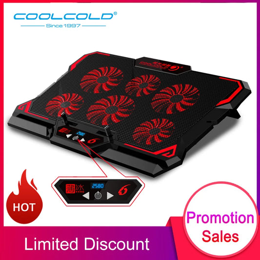 17inch Gaming Laptop Cooler Six Fan Led Screen Two USB Port 2600RPM Laptop Cooling Pad Notebook Stand For Laptop - Simifo