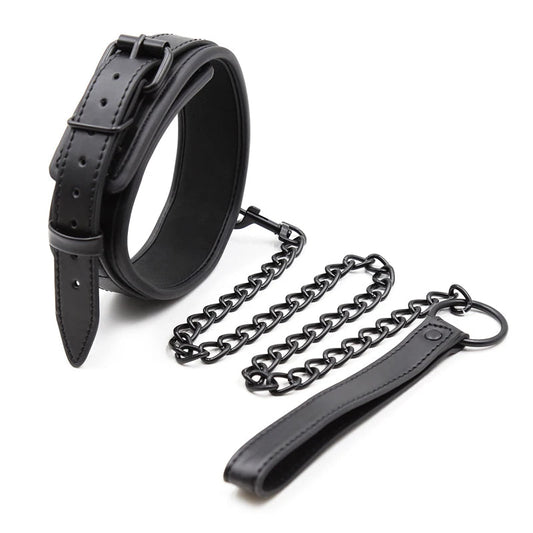 Bdsm Leather Collar with Chain Simifo