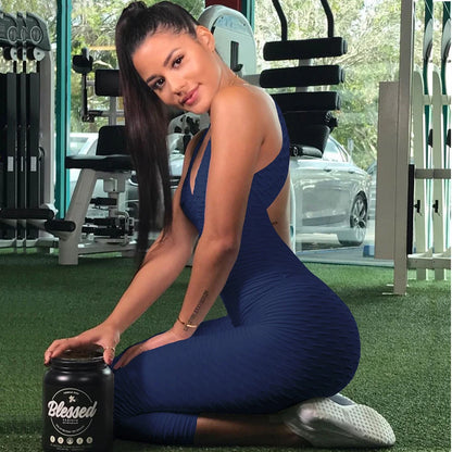 Women's Sleeveless Backless Sports Jumpsuit - Quick Dry Gym Bodysuit with Scrunch Leggings