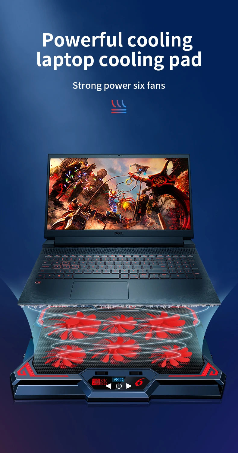 17inch Gaming Laptop Cooler Six Fan Led Screen Two USB Port 2600RPM Laptop Cooling Pad Notebook Stand For Laptop - Simifo