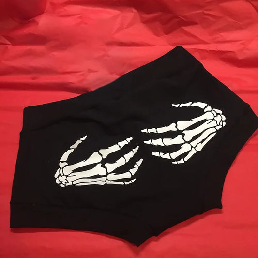 Halloween Skeleton Hands Underwear - Ice Silk Horror Shorts for Women