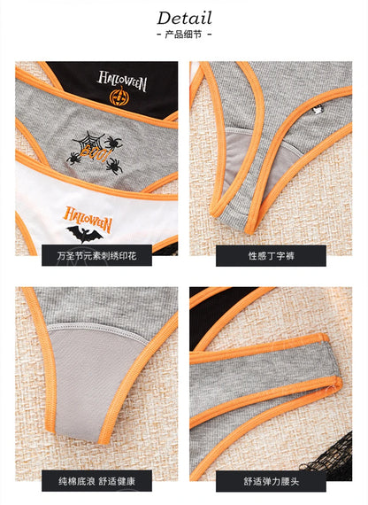 Women's Halloween Pattern Thong Panties - Sexy Low Rise G-String Breathable Comfortable Underwear