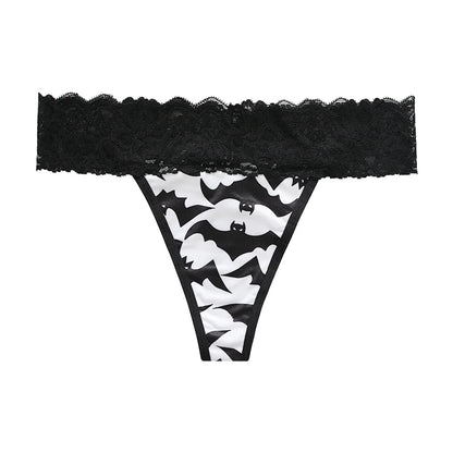 Halloween Lace Thong - Bat & Pumpkin Pattern Hip-Lifting Panties for Women