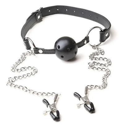 Ball Gag With Nipple Clamps -- Perfect for Kinky Fetish Lovers!! Simifo