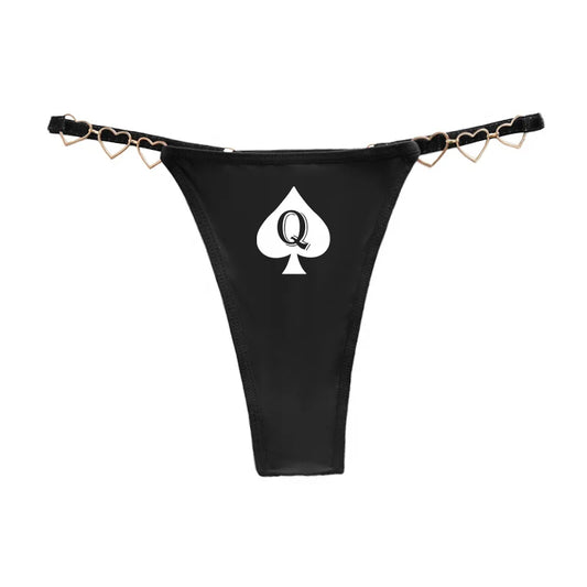 Queen of Spades Sexy Thong - Love Decoration Cotton Crotch Low Rise Underwear | Fun Lingerie Gift