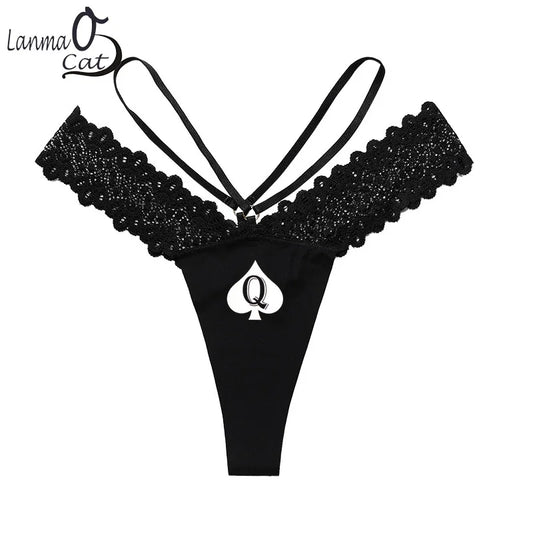 Queen of Spades Print Sexy Thong - Hot Wife Seamless Sports Fitness Underwear | Low Waist Panties