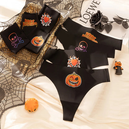 Women's Halloween Thong Panties - Sexy Pumpkin Print G-String Lingerie Breathable Soft Underwear