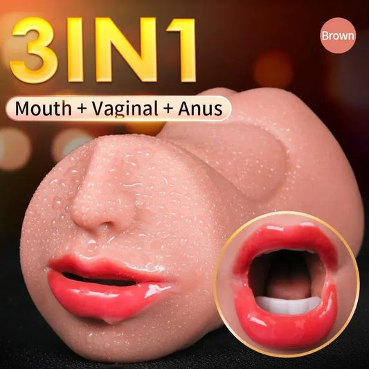 3-in-1 Male Masturbator - Deep Throat, Vagina & Oral Stroker | Realistic TPE Pleasure Toy