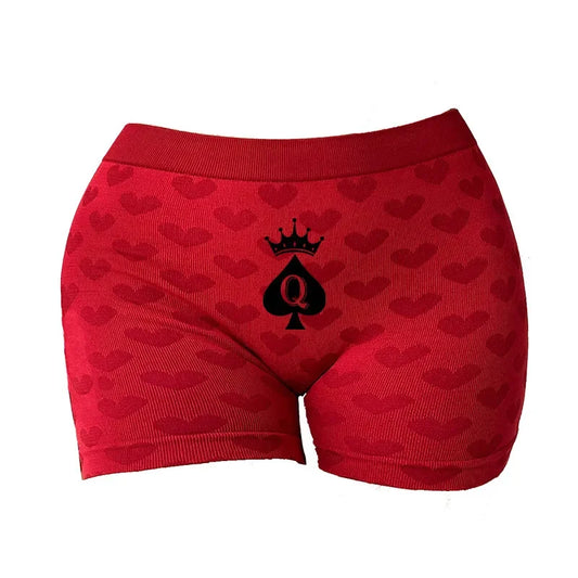 Queen of Spades Love Heart Women's Underwear - High Waisted Breathable Cotton Panties | Red Sexy Lingerie