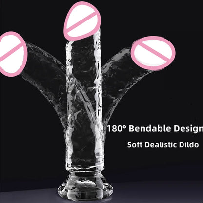 Realistic Dildo Clear Soft Lifelike Sex Toy with Vein Texture Penis for Vagina Anal Stimulation with Strong Suction Cup Adulttoy