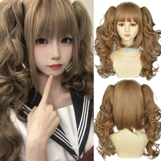 Roman Curly Synthetic Lolita Wig with Bangs - Golden Blonde Anime Cosplay Wig | Party Costume Hair