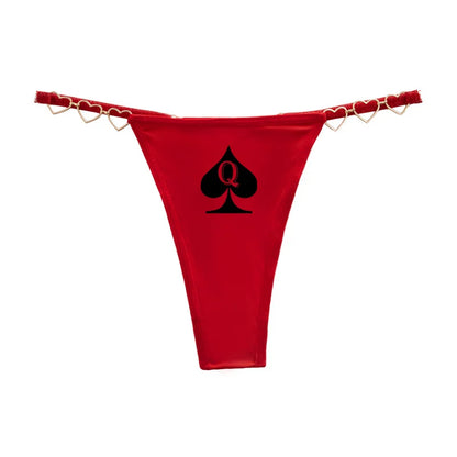 Queen of Spades Sexy Thong - Love Decoration Cotton Crotch Low Rise Underwear | Fun Lingerie Gift