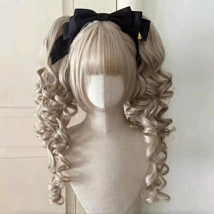 Roman Curly Synthetic Lolita Wig with Bangs - Golden Blonde Anime Cosplay Wig | Party Costume Hair