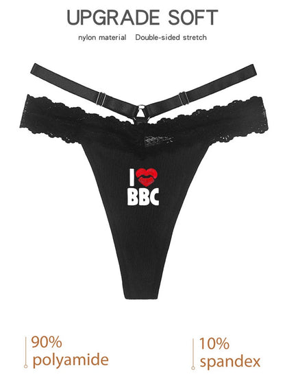 I LOVE BBC Sexy Lace Thong - Women's Traceless G-String | Black Lingerie Panties