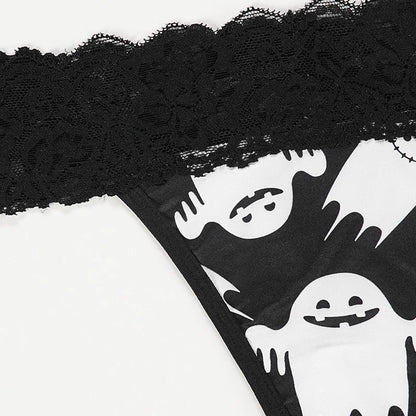 Halloween Lace Thong - Bat & Pumpkin Pattern Hip-Lifting Panties for Women