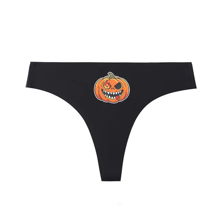 Women's Halloween Thong Panties - Sexy Pumpkin Print G-String Lingerie Breathable Soft Underwear