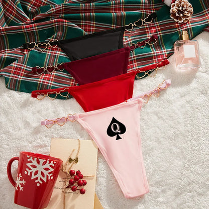 Queen of Spades Sexy Thong - Love Decoration Cotton Crotch Low Rise Underwear | Fun Lingerie Gift