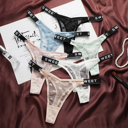 Sexy Lace Thong - Love Print Low Waist Hollow Out T-Back Lingerie | Soft Breathable Panties