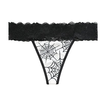 Halloween Lace Thong - Bat & Pumpkin Pattern Hip-Lifting Panties for Women