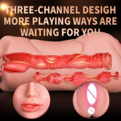 3-in-1 Male Masturbator - Deep Throat, Vagina & Oral Stroker | Realistic TPE Pleasure Toy