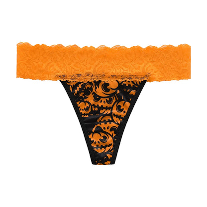 Halloween Lace Thong - Bat & Pumpkin Pattern Hip-Lifting Panties for Women