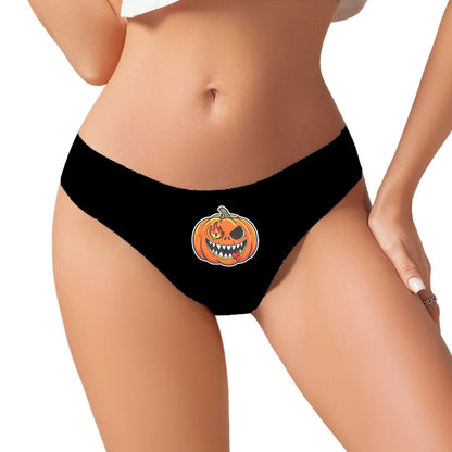 Women's Halloween Thong Panties - Sexy Pumpkin Print G-String Lingerie Breathable Soft Underwear