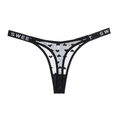 Sexy Lace Thong - Love Print Low Waist Hollow Out T-Back Lingerie | Soft Breathable Panties