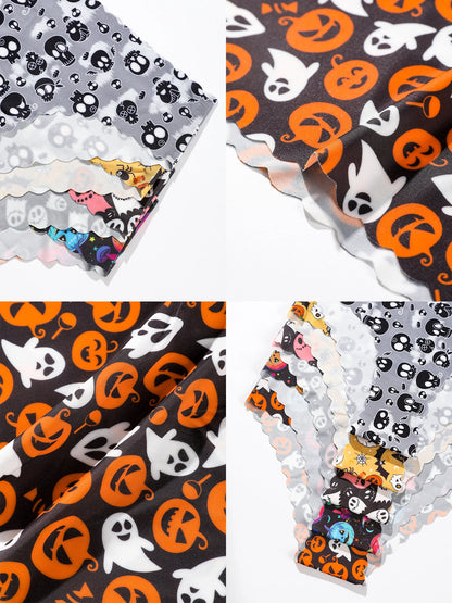 Women's Halloween Panties Set - 10 Piece Pumpkin & Skull Print Scalloped Edge Bikini Underwear