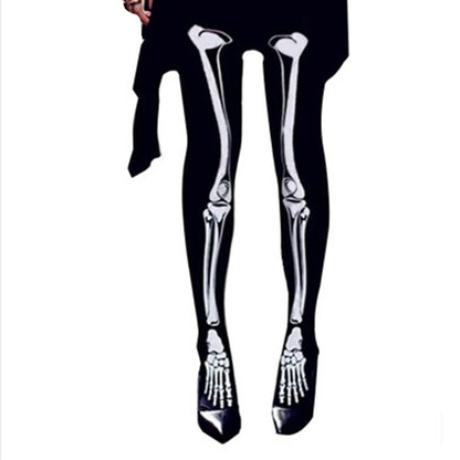 Halloween Skeleton Costume Footed Tights - Skull Print Pantyhose Leggings for Women