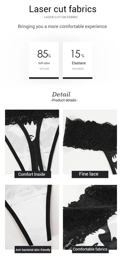 Halloween Lace Thong - Bat & Pumpkin Pattern Hip-Lifting Panties for Women