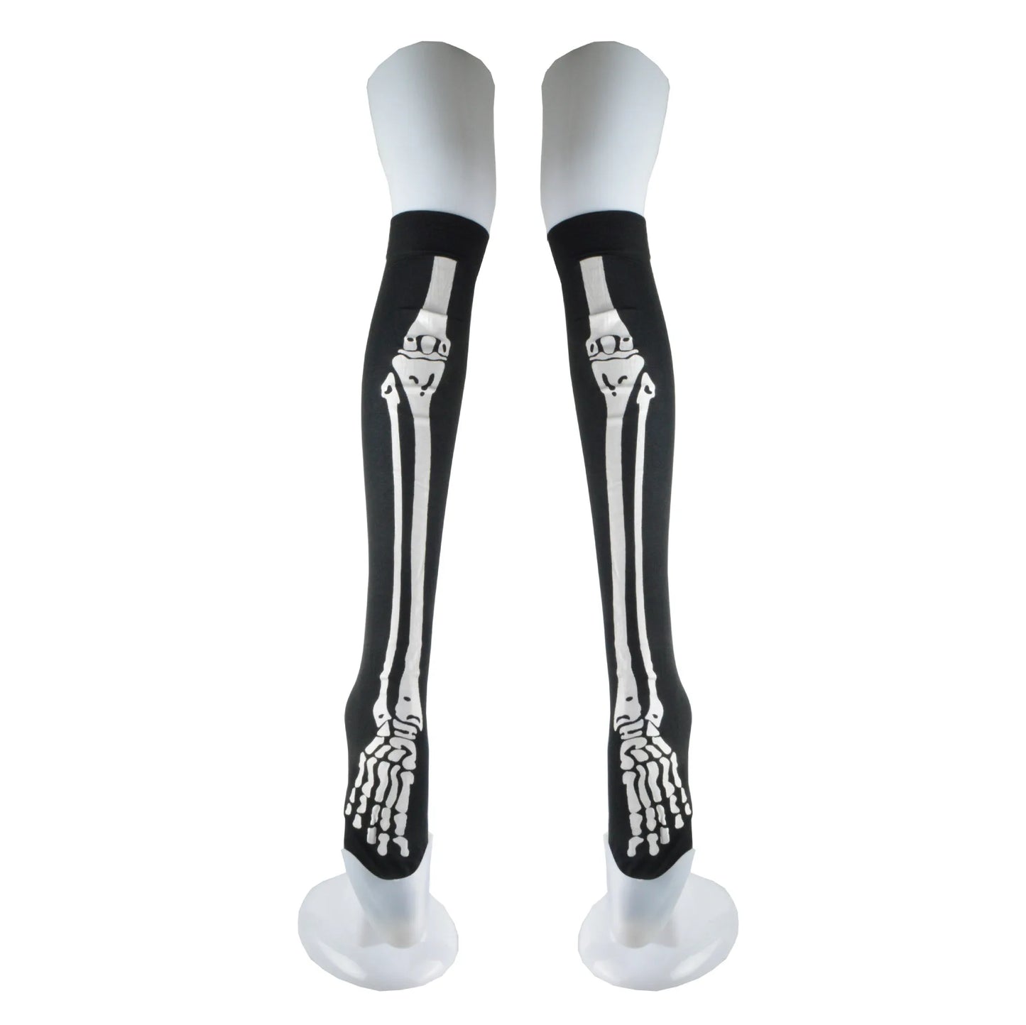 Halloween Skull Head Thigh High Socks - Gothic Bow Stockings for Women