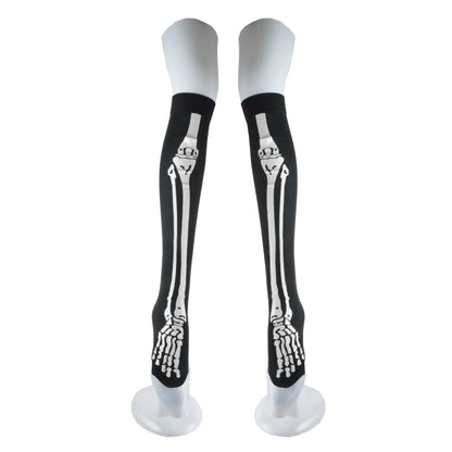 Halloween Skull Head Thigh High Socks - Gothic Bow Stockings for Women