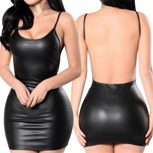 Leather Dress Backless Simifo