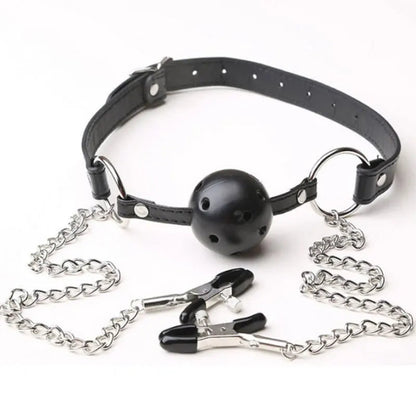 Ball Gag With Nipple Clamps -- Perfect for Kinky Fetish Lovers!! Simifo