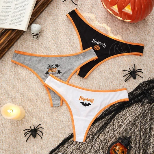 Women's Halloween Pattern Thong Panties - Sexy Low Rise G-String Breathable Comfortable Underwear