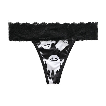 Halloween Lace Thong - Bat & Pumpkin Pattern Hip-Lifting Panties for Women