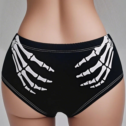 Halloween Skull Cartoon Underwear - Finger Bones Hip-Lifting Thong for Women
