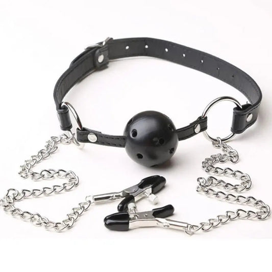 Ball Gag With Nipple Clamps -- Perfect for Kinky Fetish Lovers!! Simifo