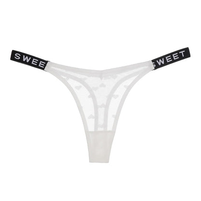 Sexy Lace Thong - Love Print Low Waist Hollow Out T-Back Lingerie | Soft Breathable Panties