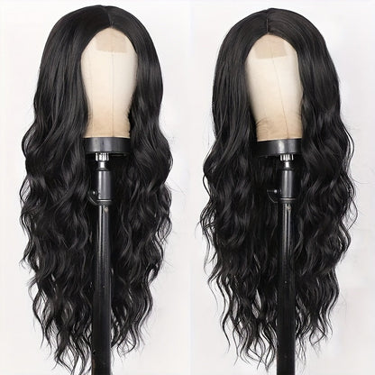 26 Inch Women's Black Long Wave Non-toxic Wig, Small Lace Heat-resistant Synthetic Wig, Natural Wig Suitable For The Whole Scene Simifo