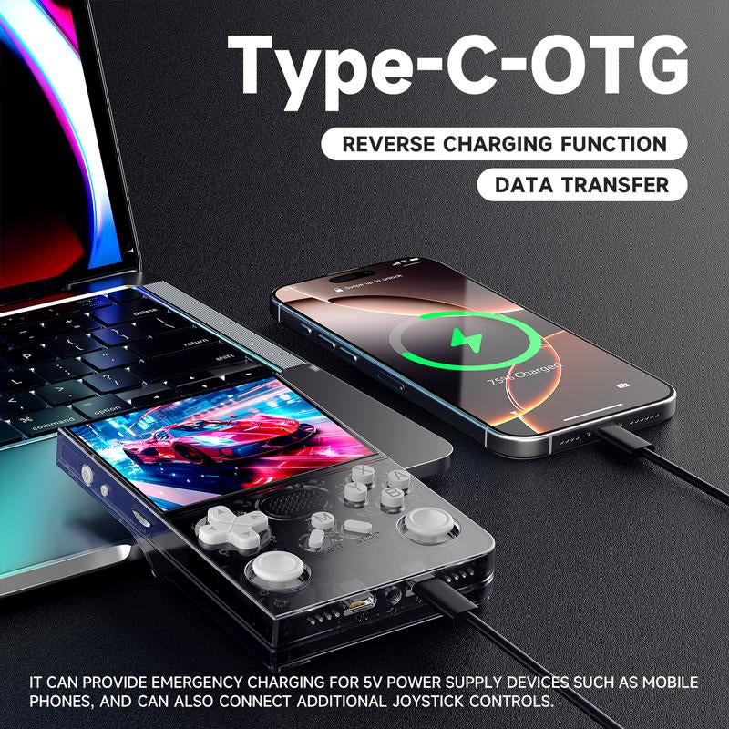 R40 Retro Handheld Gaming Console 3.5" IPS Screen 128GB Storage 40K+ Games Compact Design HDMI Output Bonus Charging Cable Black