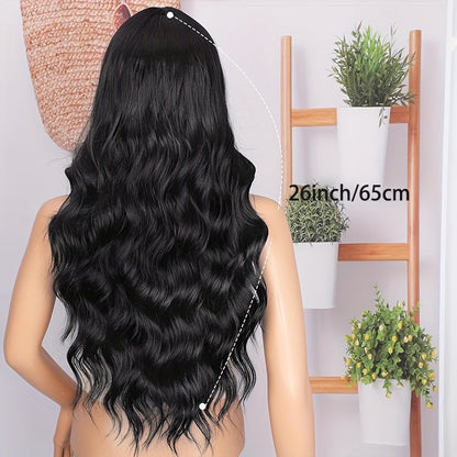 26 Inch Women's Black Long Wave Non-toxic Wig, Small Lace Heat-resistant Synthetic Wig, Natural Wig Suitable For The Whole Scene Simifo