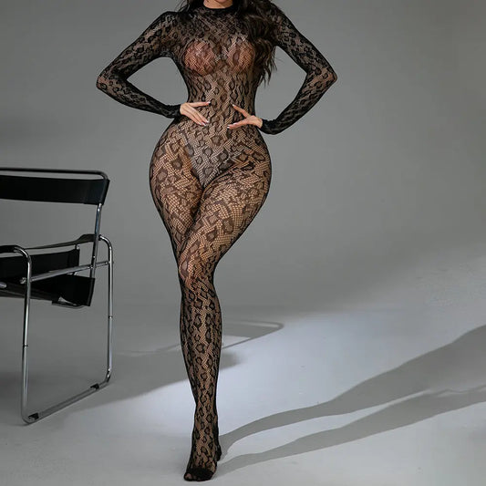 Fishnet One-piece Long Sleeves Backless Simifo