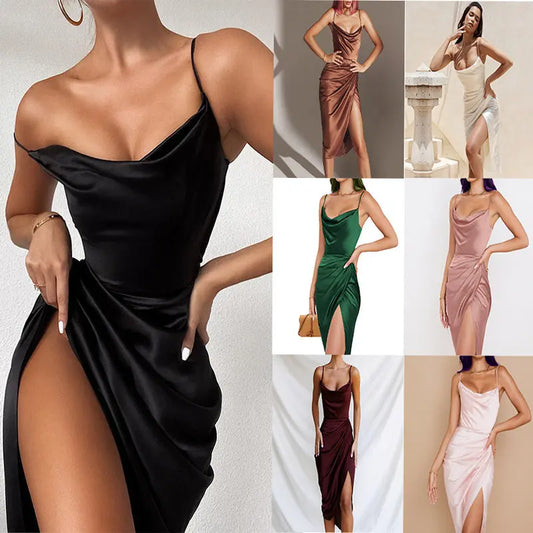 Satin Slim Sleeveless Split Dress Simifo